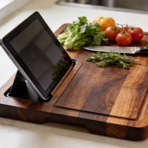 Walnut Wood Cutting Board with Integrated Rack